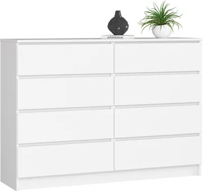 Produktbild von Kommode weiß 140cm breit mit 8 Schubladen, Schlafzimmer und Wohnzimmer, vielseitig einsetzbar für Flur und Kinderzimmer