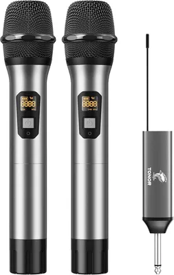 Obrázok produktu pre TONOR TW630 – Súprava bezdrôtových mikrofónov UHF – 2 mikrofóny, dosah až 60 metrov, strieborná farba