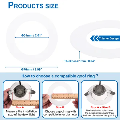 Produktbild von Metallische Goof Trim Ring, 1 Stš¹ck 76 mm Au?endurchmesser 51 mm Innendurchmesser Runder Deckenleuchtenring fš¹r Einbauleuchten, matte wei?e Abdeckung