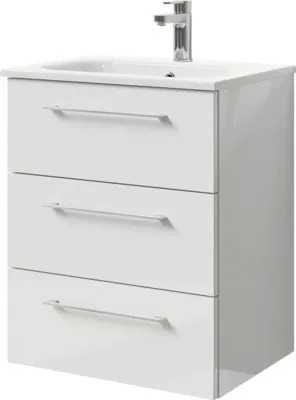 Produktbild von Pelipal Badmöbel-Set Sunline 121 BxHxT 61 x 74 x 46 cm Frontfarbe weiß hochglanz mit Mineralguss-Waschtisch und Waschtis