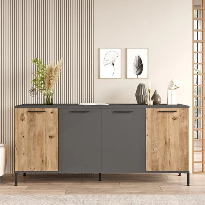 Obrázek produktu pro Skye Decor, moderní konzolový stolek, 160 cm, výška 71,8 cm, hloubka 40 cm | 100% melaminem potažená dřevotřísková deska, tloušťka 18 mm | Atlantic Pine & Anthrazit, stylový industriální design.