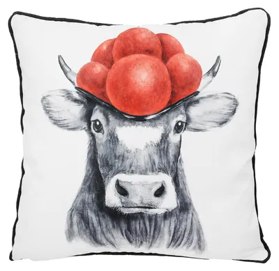 Productafbeelding van Gilde kussen, vierkant, "Bollenhutkoe", koeienmotief, polyester, wit, verpakking met 3 stuks, lengte 15 cm, breedte 45 cm, hoogte 45 cm, artikelnummer 54959