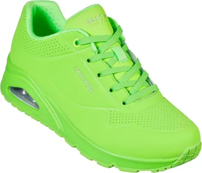 A bright green Skechers Uno Night Shades shoe for women.
