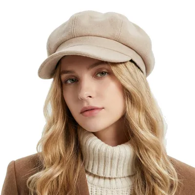 Produktbild von Ballonmütze Damen Schirmmütze Barett Achteck Cap Beige Einheitsgröße