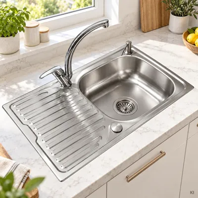 Produktbild von Edelstahlspüle 76 x 43,5 cm Set mit Armatur & Seifenspender