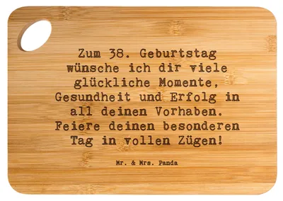 Produktbild von Mr. & Mrs. Panda Holzbrett Spruch 38. Geburtstag Glück - Transparent - Geschenk, Frühstücksbrett, 38 Jahre, unvergesslich, Happy Birthday, Schneidebrett, Jubilar, feiern