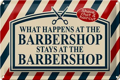 Produktbild von Blechschild Spruch 30x20cm what happens at the Barbershop