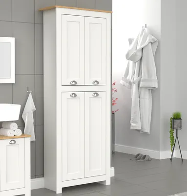 Produktbild von VCM Holz Flurschrank | 5 Fächer | Badezimmerschrank | Maße: H. 184 x B. 72 x T. 32 cm | 4 Drehtüren | elegante Muschelgriffe - Balusa