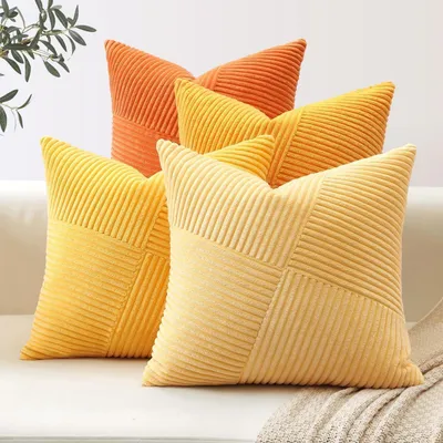 Produktbild von Cord Kissenbezüge 4er Set Windmühlenstreifen 40x40cm Orange Herbst