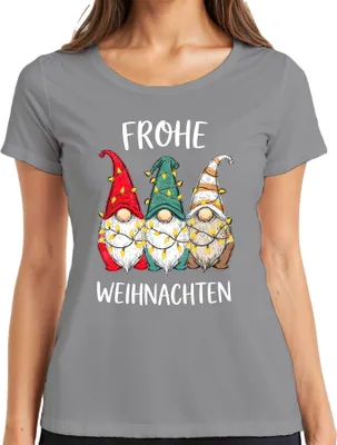 Produktbild von Frohe Weihnachten Weihnachtswichtel Lichterkette Niedlich Gnom Damen T-Shirt, Grau, M