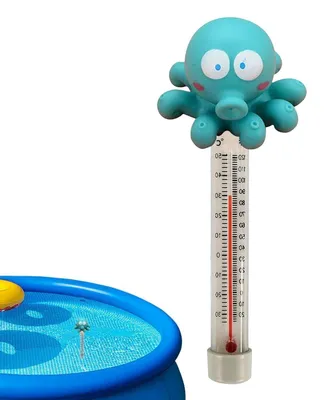 Obrázok produktu pre Termometer do bazéna – Plávajúci teplomer – Meranie teploty vody – Hravý dizajn s motívom karikatúry – Dĺžka 17,7 cm – Motív: chobotnica