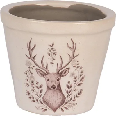Productafbeelding van Clayre & Eef bloempot, diameter 8 cm, hoogte 7 cm, beige keramiek, met hertenmotief