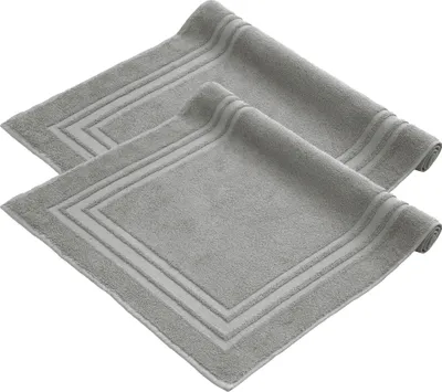 Produktbild von Komfortec Badvorleger Set 2 Teilig, Frottee Duschvorleger, Waschbar Duschmatte & Badteppich, 600 g/m² &100% Baumwolle, Saugfähig & Schnelltrocknend, 50 x 70 cm, Silber Grau