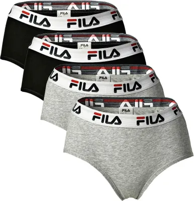 Produktbild von FILA Damen Hipster - 4er Pack Slip, Logo-Bund, Baumwolle Stretch, einfarbig Schwarz/Grau M