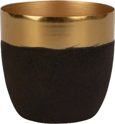 Ein zylindrischen Gefäßes, das oben in Gold und unten in schwarz unterteilt ist.