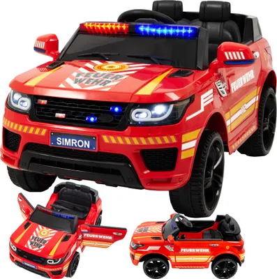 Produktbild von 🚒 Deutsche FEUERWEHR, Kinderauto Feuerwehrauto mit Funkgerät Sirene und Martinshorn Bluetooth Kinderfahrzeug Kinder Elektroauto Gefedert Hilfsrollen