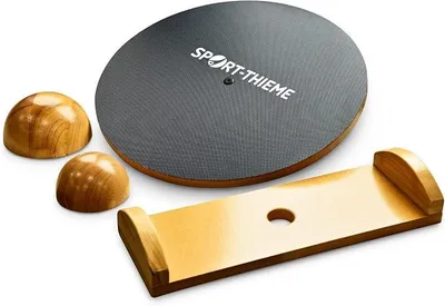 Produktbild von Balance-Board Set Deluxe | Premium Therapiekreisel | Austauschbare Untersetzer + Wippe | Bis 150 kg | Holz, PVC-Oberfläche | ? 39,5 cm | Deutsche Markenqualität