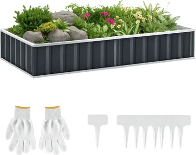 Image de Outsunny Carré Potager de Jardin 174 x 90 x 30 cm - modulable, Montage sans Outils, Gants fournis - tôle d'acier ondulée Anthracite