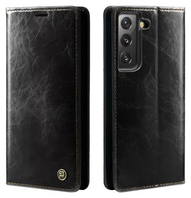 Produktbild von Handyhülle für Samsung Galaxy S21 FE Kunstleder Klapphülle Vintage Cover Hülle RFID Schutz Case Kartenfach Farbe: Schwarz