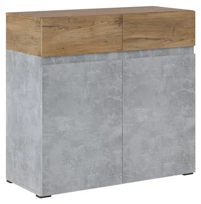 Image de Commode Rimini 90 x 40 x 86 cm, sans poignées, couleur au choix, béton / couleur châtaigne