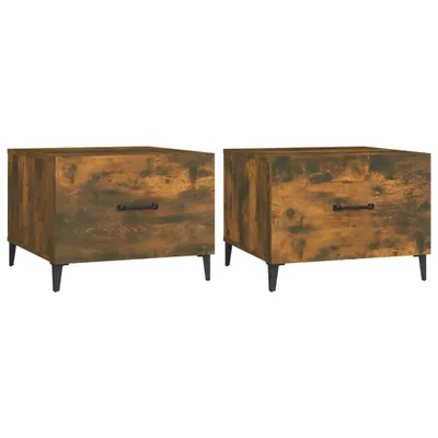 Imagen del producto de vidaXL: Juego de 2 mesas auxiliares con patas de metal, color roble ahumado, 50x50x40 cm