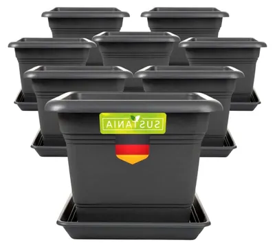 Produktbild von Pflanzkübel Eckig 28x28 Anthrazit 8er Set - Robuster Blumentopf Groß,œbertopf Ideal für Tomatenpflanzen, Eckige Pflanztöpfe Kunststoff für Garten & Balkon