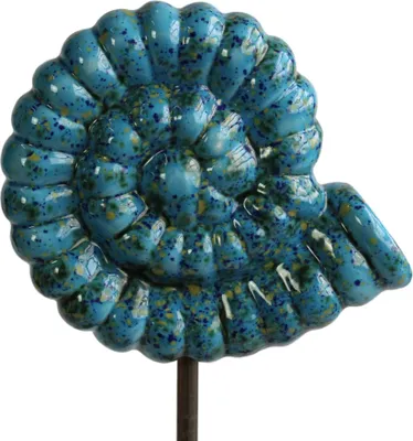 Produktbild von Gartenfigur Ammonit aus Keramik blau handbemalte Gartendeko Deko Rosenkugel