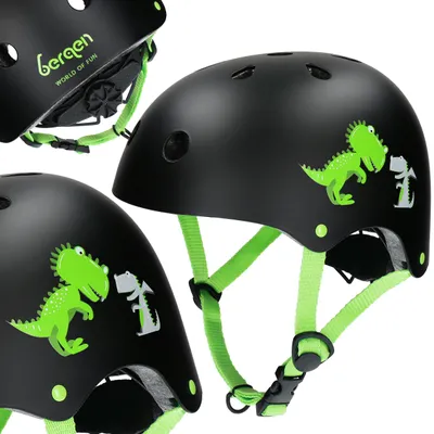 Zdjęcie produktu dla Kask rowerowy dziecięcy na hulajnogę Bergen NINO, XS/S, dla chłopca, regulowany, 46-55 cm, lekki, wentylowany, wytrzymały, czarny, limonkowy