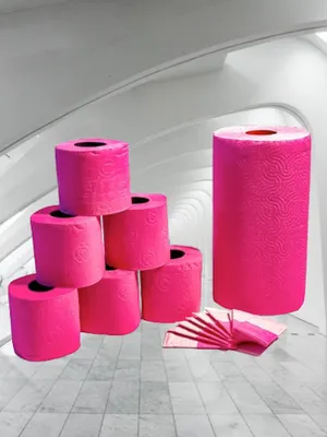 Produktbild von VIVA PINK - LUXURY Set 3tlg. deSIGN WC Papier geprägt - XXL Handtuchrolle / Küchenrolle - Pocket Taschentücher - color your Life