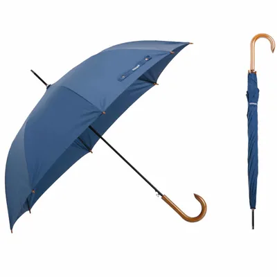 Productafbeelding van Wandelparaplu voor dames en heren met houten handvat, model "J", blauw