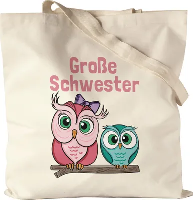 Produktbild von Große Schwester Jutebeutel Stoffbeutel Canvas Süßes Motiv Eulen Nachwuchs Schwangerschaft Geschenkidee Baby-News