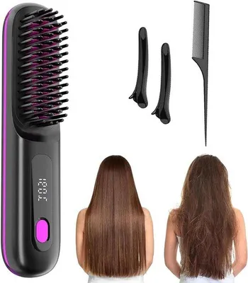 Image de Brosse de coiffure de voyage - Rechargeable par USB - Peigne chauffant - Pour femmes - Sécurité anti-brûlure - Appareil de coiffage de la barbe - Mini - Compact - Adapté aux voyages