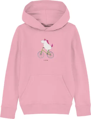 Produktbild von Mr. & Mrs. Panda Kinderpulli Einhorn Radfahrer 5-6 Jahre (110/116) - Baumwolle Pink - Geschenk, Bike, Sweater, Pullover, Kapuzensweatshirt, Hoodie, Konfetti, Pulli, Unicorn