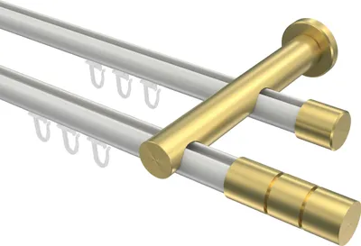 Produktbild von Interdeco Innenlaufstange / Gardinenstange mit Innenlauf Weiß / Messing-Optik, Typ Platon Elanto (Rillenzylinder), 20 mm Ø 2-läufig, 240 cm