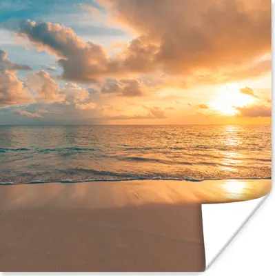 Produktbild von MuchoWow® Poster Strand - Sommer - Sonnenuntergang - Wolken - Meer 50x50 cm - Wohnzimmerdekoration