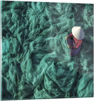 Produktbild von Bilder auf glas - Einteilig - Netzwerk Fischer Vietnam - 70x70cm - Glasbilder - Wandbilder - Bilder - zum Aufhängen bereit - Wanddekoration aus Glas - Glas Bilder - Wandbild auf Glas - GAC70x70-4309