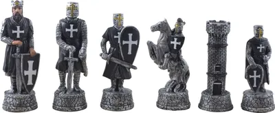 Produktbild von Hochwertiges Schachfiguren Set Kreuzritter - Handbemalte Kunststein Figuren Weiß