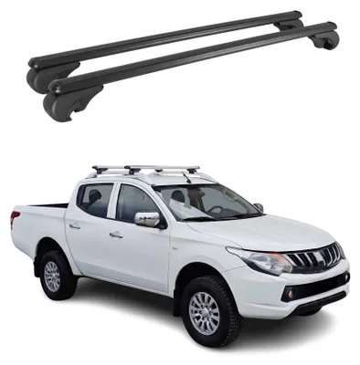Image de Barres de toit Transversales pour Mitsubishi L200 V 2015-2023 Alu Noir 2x, Image générée par une IA
