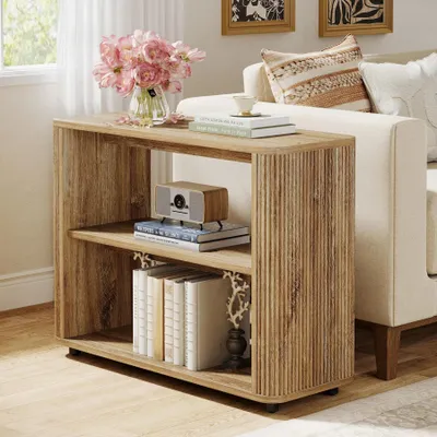 Image de Table d'appoint étroite - Table basse/table de chevet à 3 niveaux - En bois avec compartiments de rangement - 30x80x60 cm - Idéale pour les petits espaces - Marron