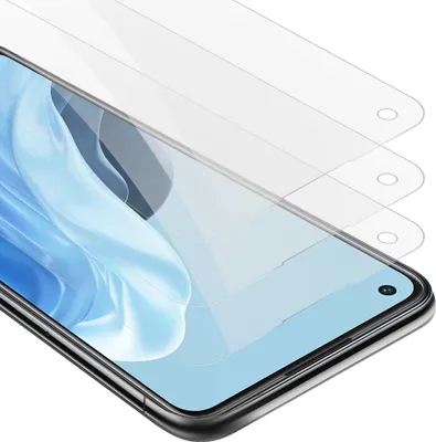 Three transparent screen protectors are stacked on top of a smartphone screen.