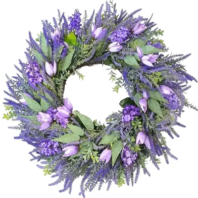 Blumenkranz 66 cm, lila Tulpen & Lavendel, Türkranz, Frühlingsdeko