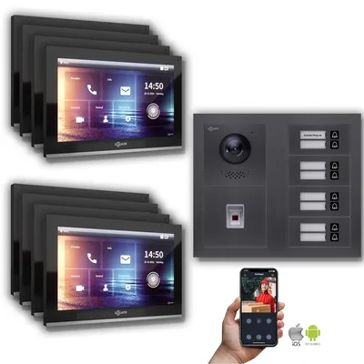 Produktbild von Goliath IP Video Türsprechanlage: 10-Zoll 8 Familienhaus, Fingerprint, Anthrazit  : 10 Zoll Schwarz : Unterputzdose Monitor Farbe: 10 Zoll Schwarz Montage: Unterputzdose