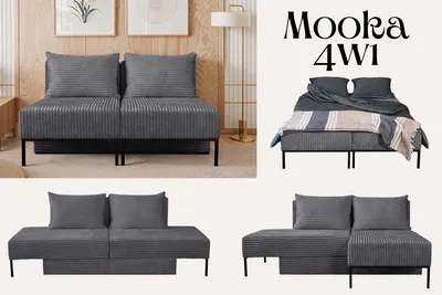 Produktbild von Kaiser Möbel Liegestuhl ,Sofa mit schlaffunktion, Ecksofa, Betten, MOOKA 4in1-Multifunktions-System, stoff Velo Dunkelgrau