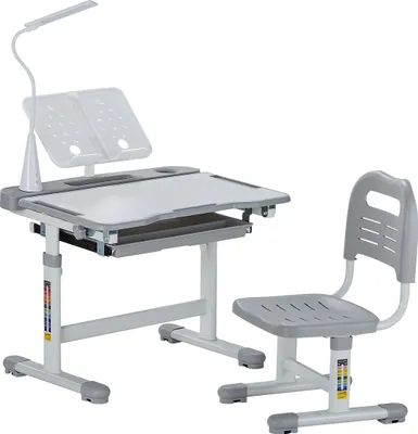 Produktbild von VEVOR Schreibtischset, Kinderschreibtischstuhl, höhenverstellbar (53-71 cm), belastbar (100 kg), geeignet für Schlafzimmer, grau