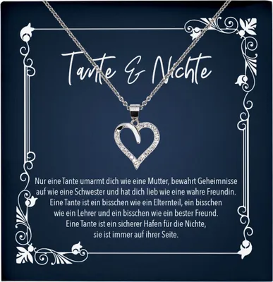Produktbild von 22Feels Echt Silber Halskette - Tante Geschenk von Nichte Geburtstag Frauen Schmuck Set - Echt Silber 925 Herz Halskette und Karte