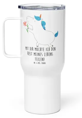 Produktbild von Mr. & Mrs. Panda Kaffee-to-go-Becher Einhorn Blume - Weiß - Geschenk, Liebe, thermosbecher, Kaffee-Thermobecher, Edelstahlbecher, Einhörner, Thermobecher, Heiratsantrag