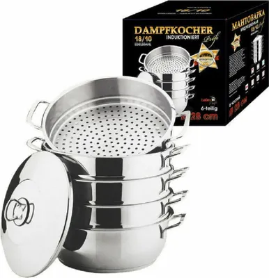 Produktbild von Dampfkocher, Mantowarka, Gardampfkochtopf Set aus 18/10 Edelstahl (Optional 24/26/28/30cm), Mantykocher, Biodampfkocher / Induktion (26cm) 6090-26