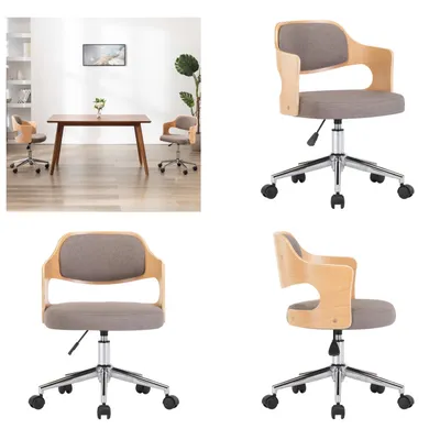 Zdjęcie produktu dla vidaXL Obrotowy fotel biurowy z drewna giętego i tkaniny w kolorze ciemnoszarym - Fotel biurowy - Krzesła biurowe - Fotel biurowy obrotowy - Krzesła biurowe obrotowe