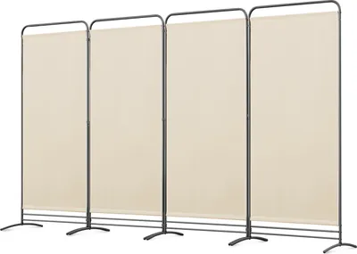 A four-panel room divider standing on a white background.