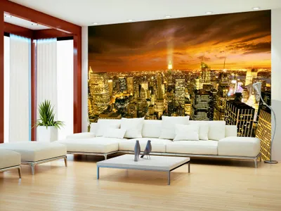 Produktbild von Vlies Fototapete 350x256 cm Tapeten Wandtapete XXL Stadt bei Nacht New York Stadtpanorama NY - Panorama d-B-0009-a-c